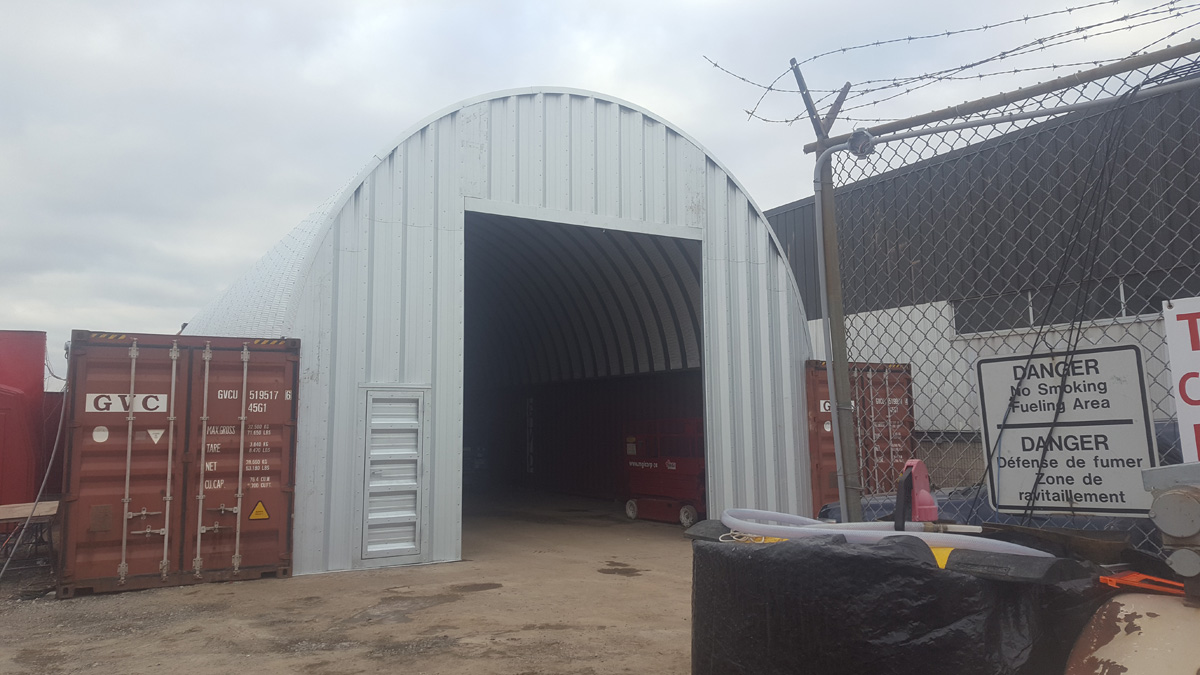 S-Series exterior storage building with shipping containers