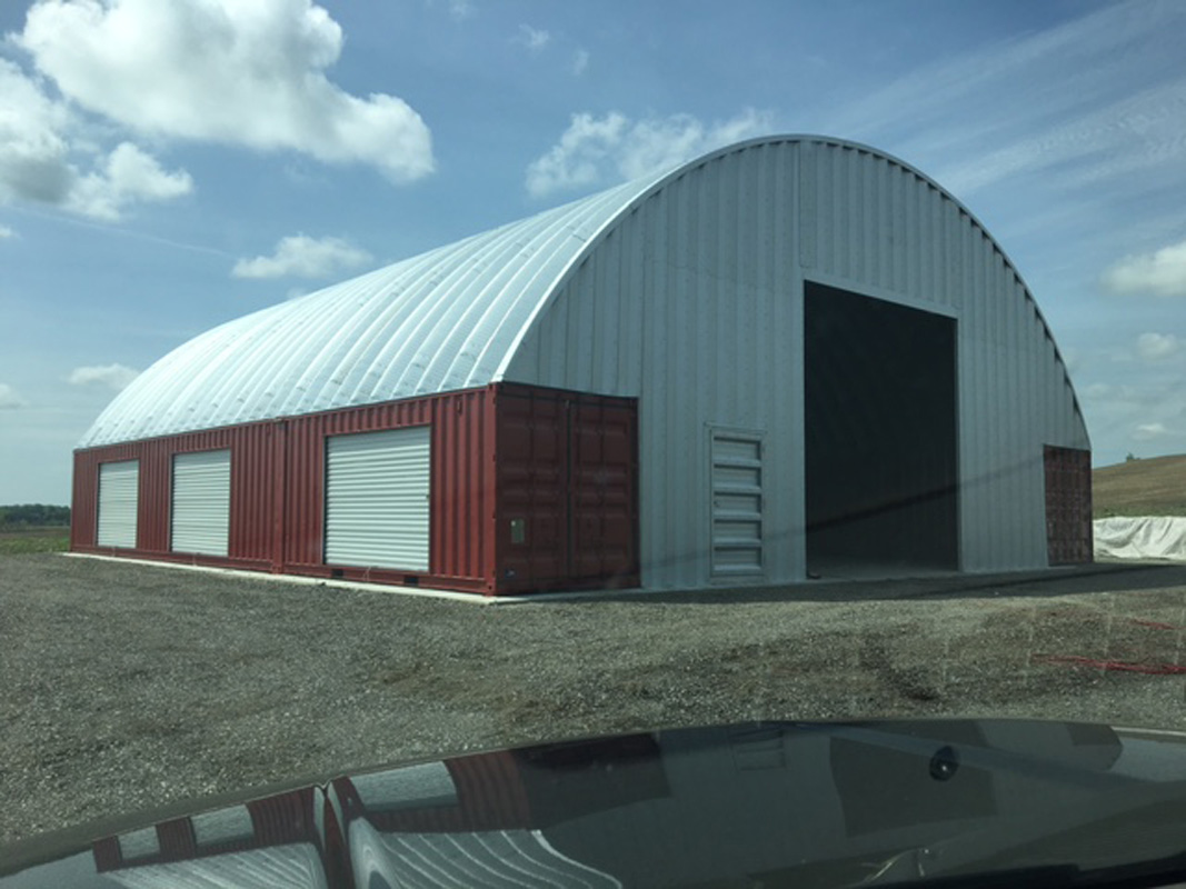 Arch building on shipping containers farm building