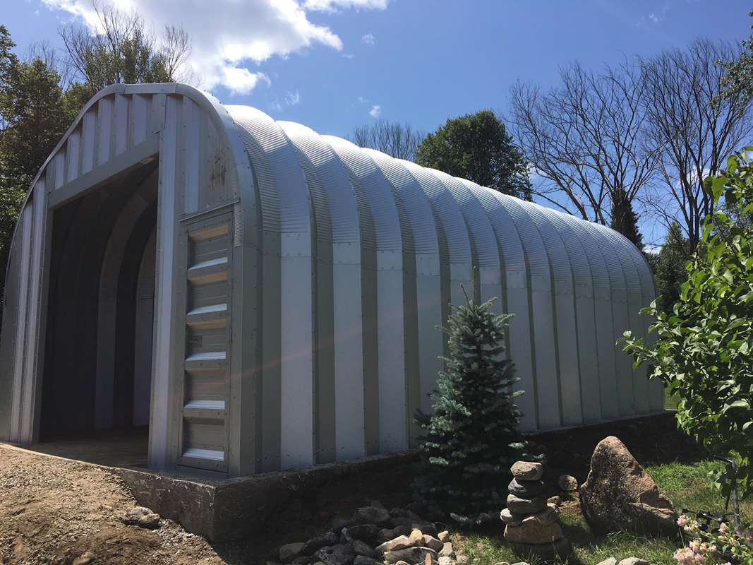 Econospan building for equipment storage side view