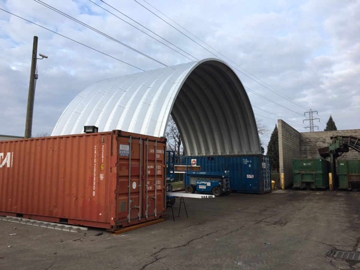 Arch shelter on shipping containers