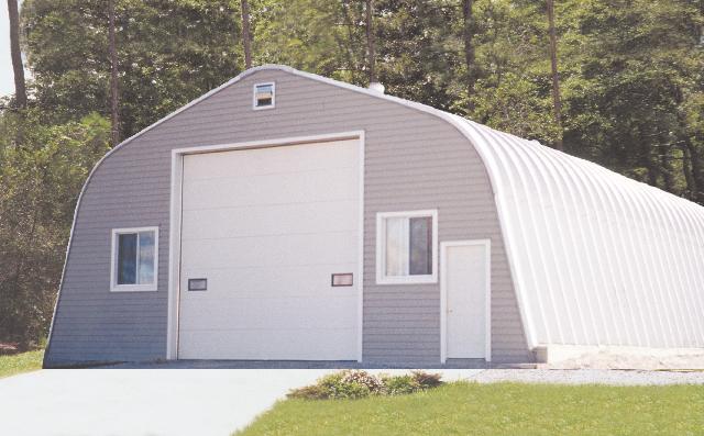 Alpine garage with custom grey endwall and windows