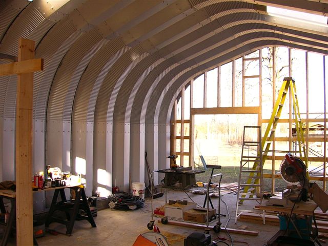 Econospan workshop construction interior with custom wood