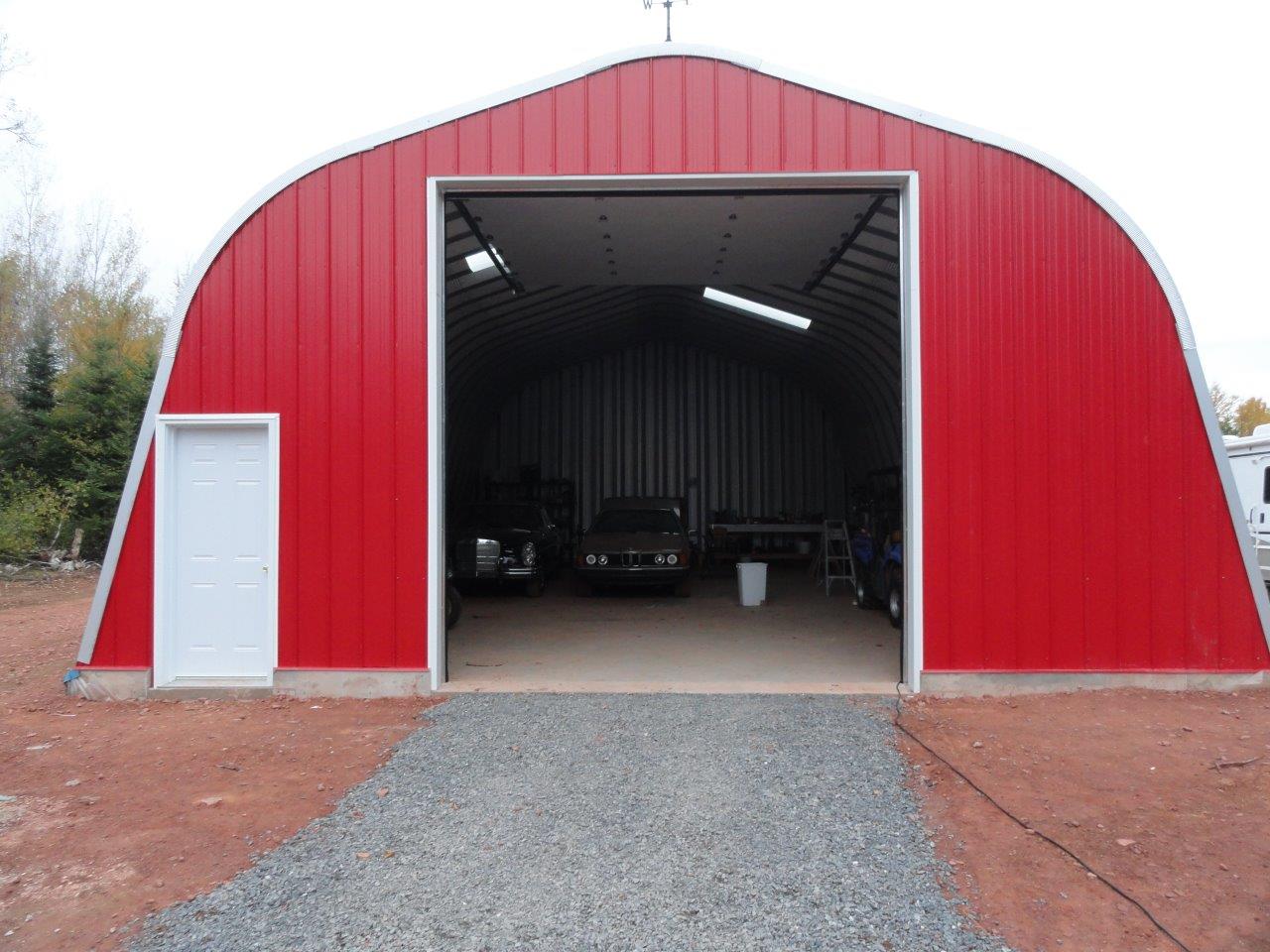Alpine building with custom red front wall